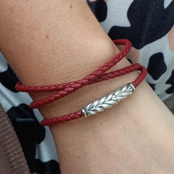 David Yurman Red Leather Chevron Triple Row Wrap Brace… - Picture 2 of 5